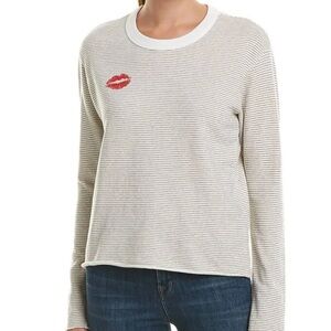 Monrow Striped Cotton Kiss Lip Crewneck Pullover size medium